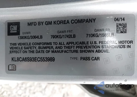 2014 Chevrolet Spark Ls Manual из США, поврежденный, VIN KL8CA6S93EC553989